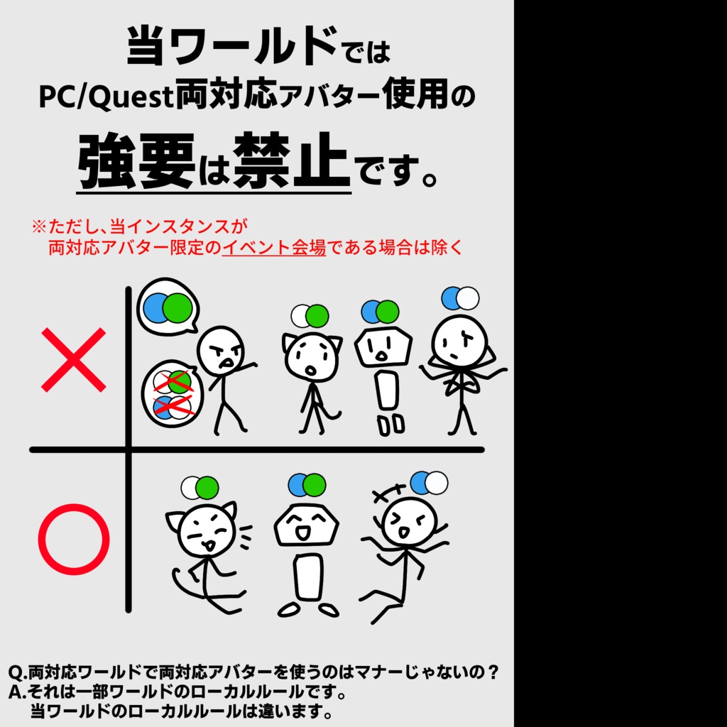 PC/Quest両対応アバター使用の強要を禁止するポスター